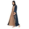 Embroidery work on layered abaya-Teal-Khaki Embroidery work on layered abaya-Teal-Khaki